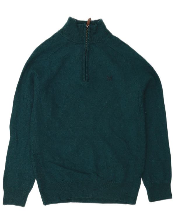 Crew Clothing Pulover pentru femei cu fermoar și gât UK 12 Lână merinos verde mediu