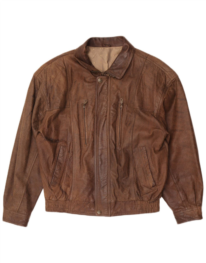 Geaca de piele vintage pentru barbati IT 48 piele maro medie