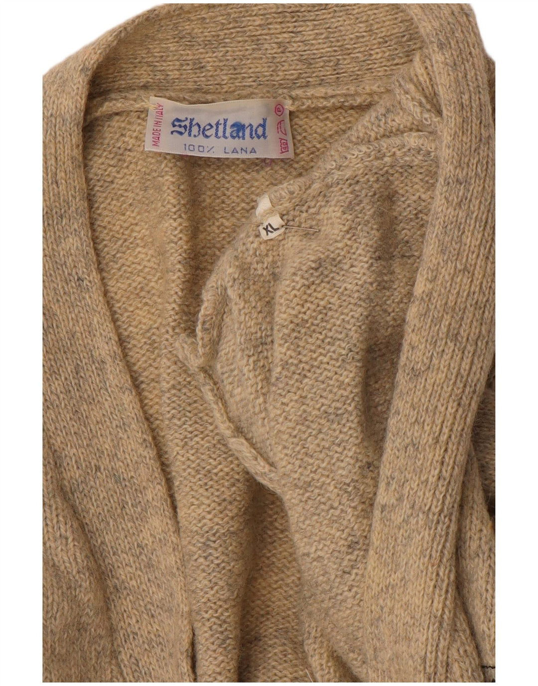 Pulover cardigan pentru bărbați SHETLAND XL bej lână cu pete