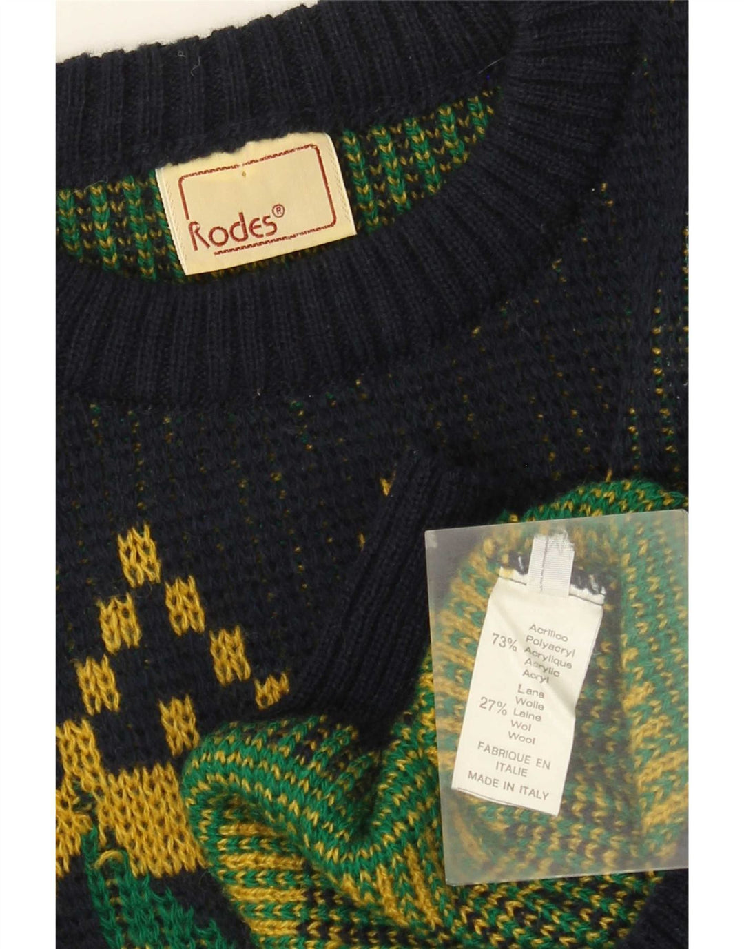 Pulover Rodes pentru bărbați cu decolteu rotund, mijlociu, albastru marin geometric, acrilic