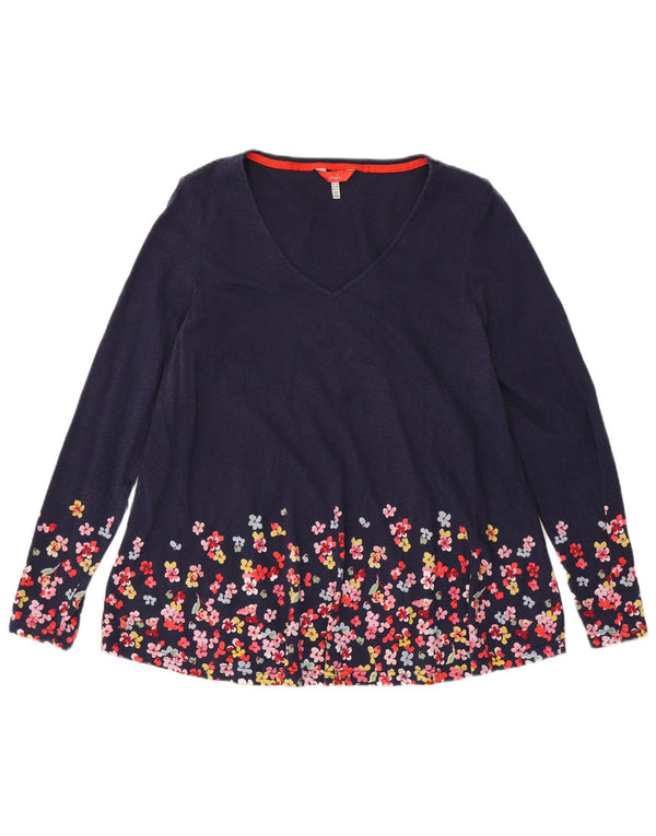 JOULES Pulover de damă cu decolteu în V UK 16 mare, albastru marin, bumbac floral