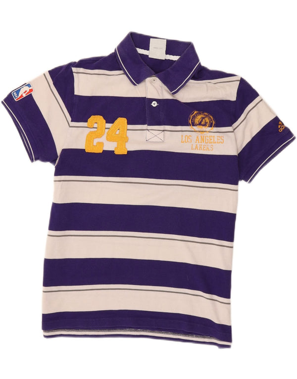 Tricou polo Adidas pentru bărbați Los Angeles Lakers Graphic Rugby cu dungi albastre medii