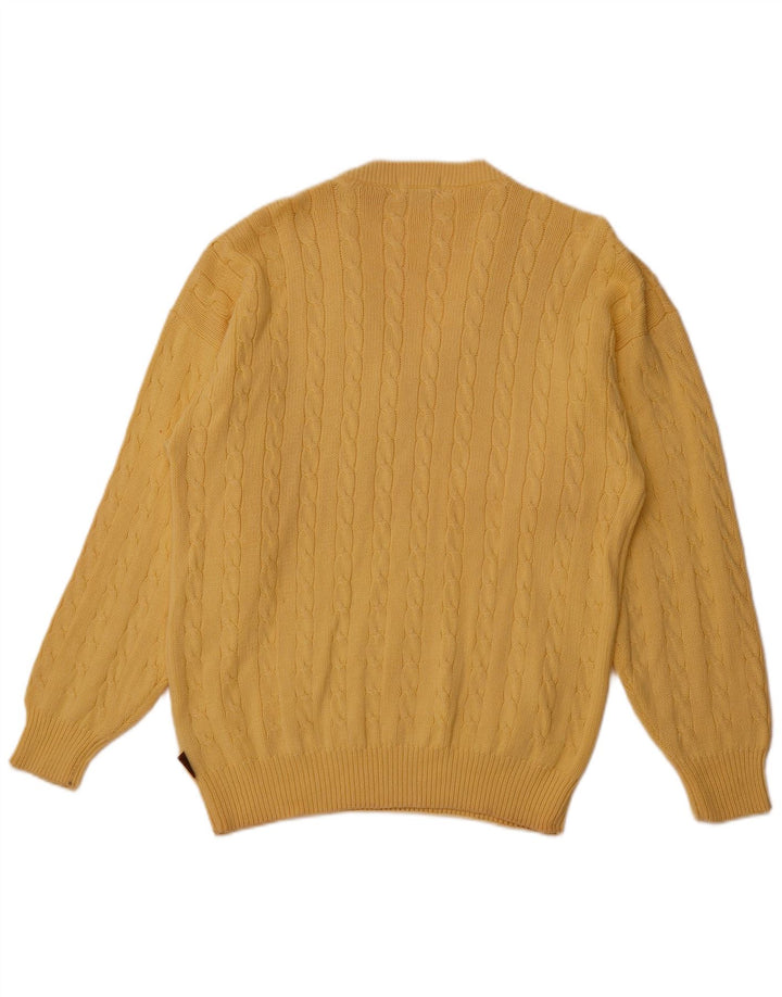 FILA Mens V-Neck Jumper Sweater IT 48 Small Yellow Cotton