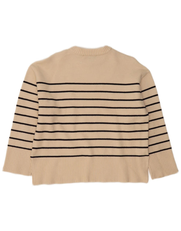 Pulover pentru damă Zara, cu gât de barcă, UK 14, viscoză cu dungi medii, bej