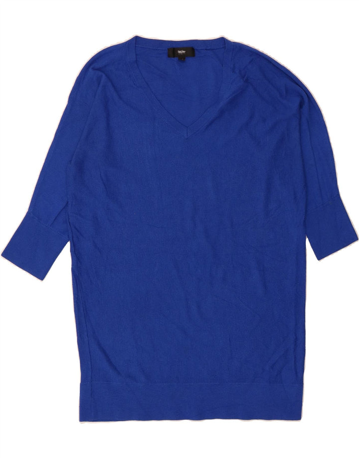 MOSSIMO Womens Longline 3/4 Sleeve V-Neck Jumper Sweater UK 14 Medium Blue Vintage Mossimo and Second-Hand Mossimo from Messina Hembry 