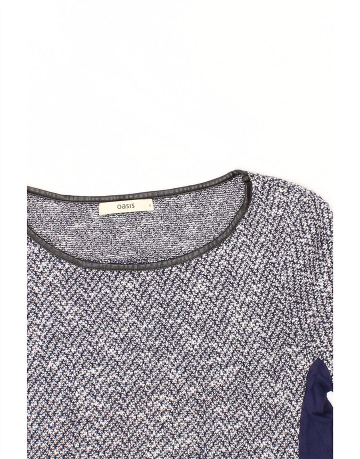 OASIS Womens Top 3/4 Sleeve UK 10 Small Navy Blue Colourblock Polyester Vintage Oasis and Second-Hand Oasis from Messina Hembry 