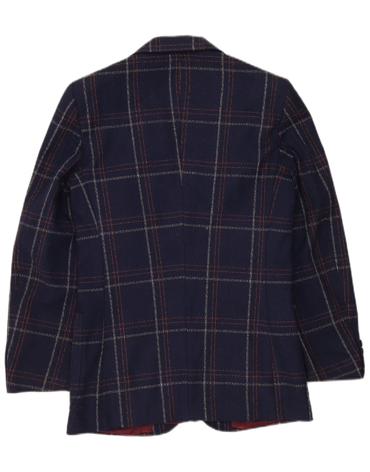 Jachetă Blazer Vintage pentru bărbați cu 2 nasturi UK 36 Mic bleumarin în carouri clasică