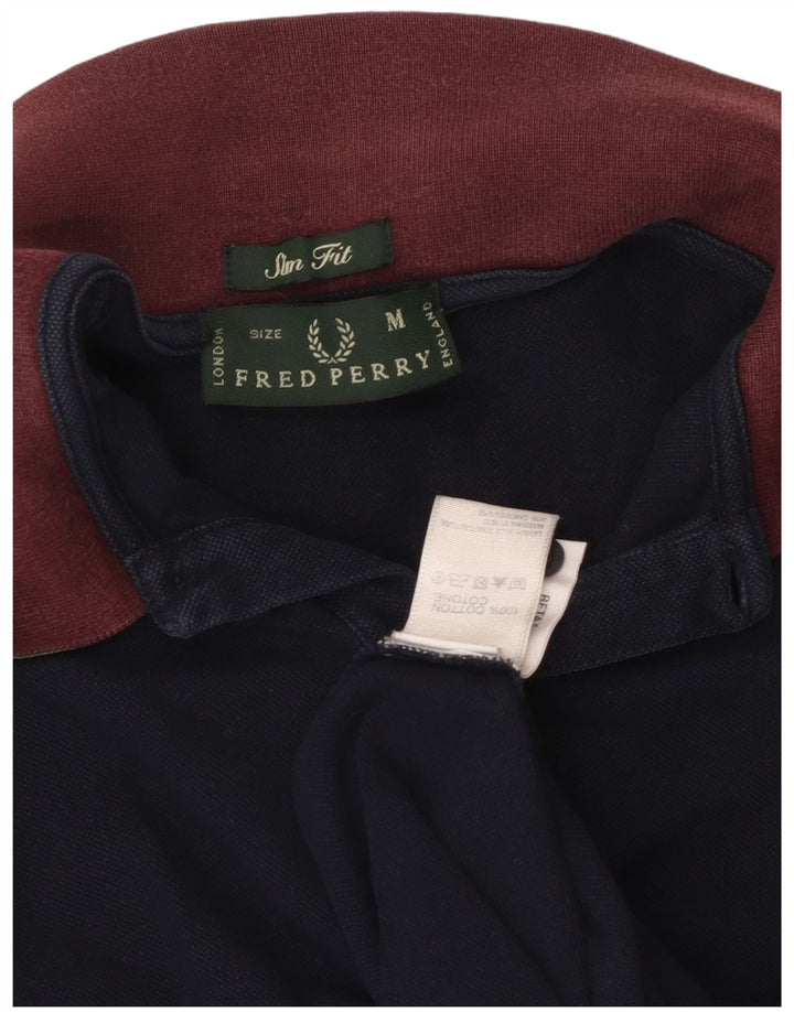 Cămașă polo pentru bărbați Fred Perry, slim fit, cu mânecă lungă, bumbac bleumarin mediu