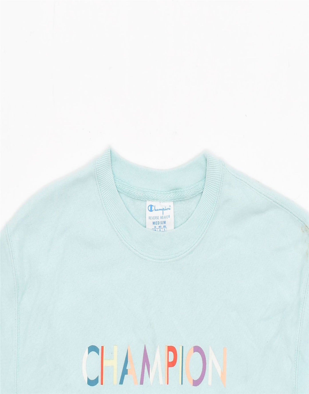 CHAMPION Womens Crop Graphic Sweatshirt Jumper UK 12 Medium Turquoise | Vintage | Thrift | Second-Hand | Used Clothing | Messina Hembry 