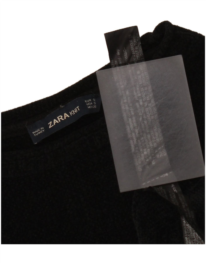 Pulover de damă Zara Crop oversized cu decolteu triplu UK 10 Mic Negru