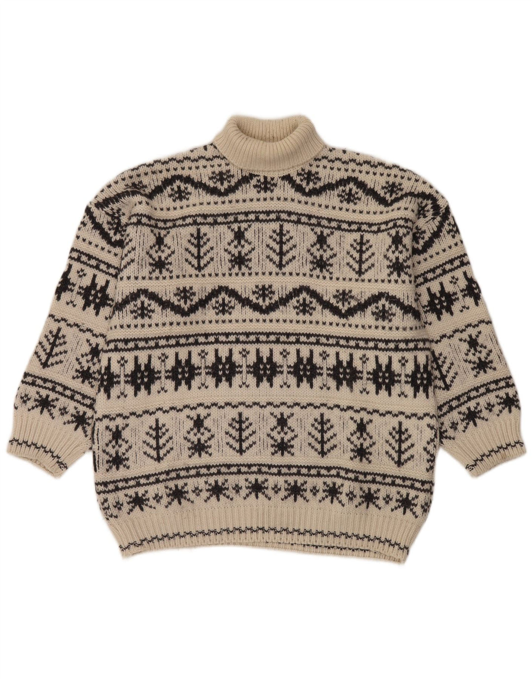 Pulover vintage pentru bărbați cu gât rulat, mediu alb deschis, acrilic Fair Isle