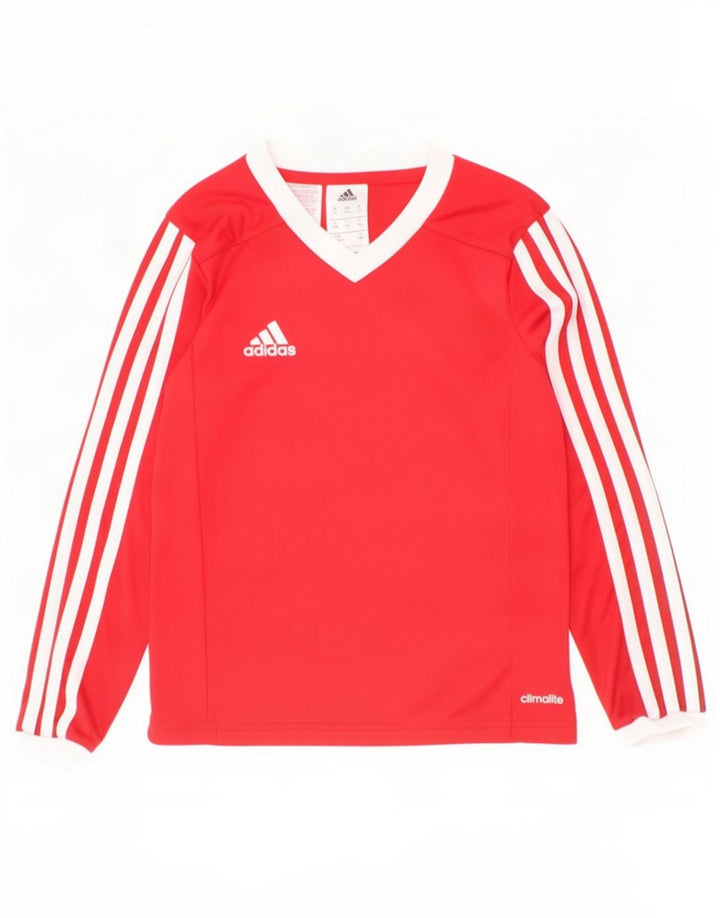Adidas pentru băieți Climalite Top cu mânecă lungă 7-8 ani, roșu mic Colorblock