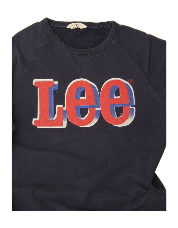 LEE Womens Graphic Sweatshirt Jumper UK 14 Medium Navy Blue Cotton Vintage Lee and Second-Hand Lee from Messina Hembry 