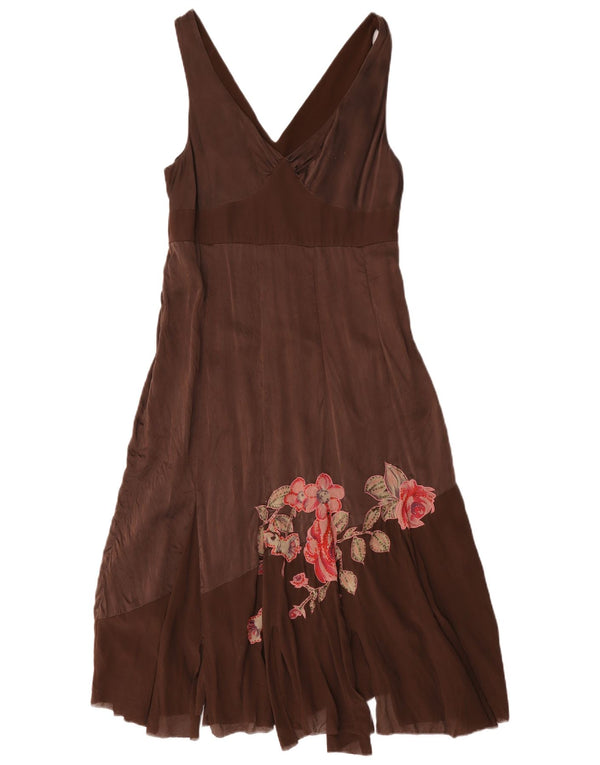 Rochie asimetrică fără mâneci pentru femei Coast UK 14 Maro mediu Mătase florală