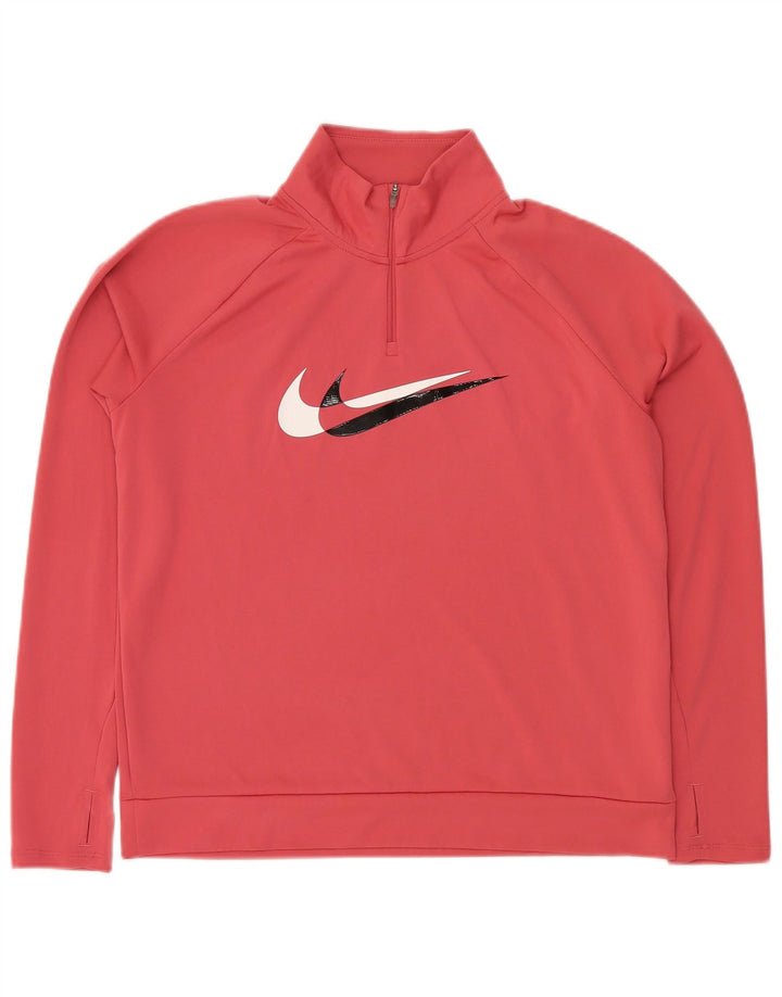Pulover pentru damă NIKE Dri Fit Graphic, cu fermoar și gât, UK 14, Roz mediu