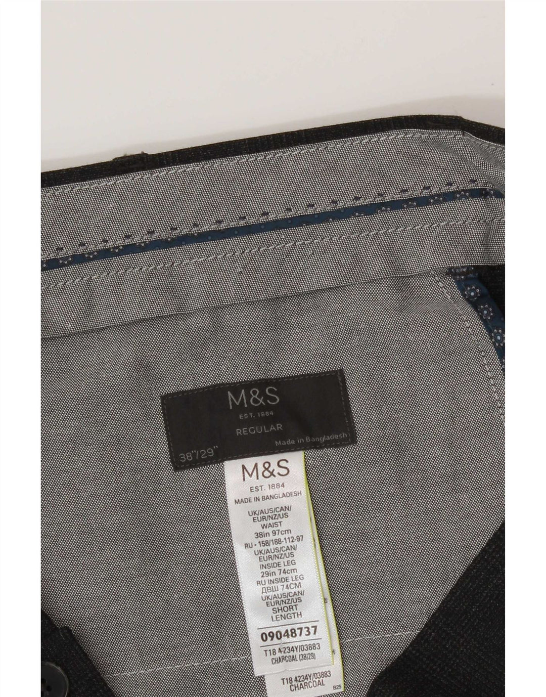 Pantaloni chino pentru bărbați Marks & Spencer, cu ajustare normală, L38 L29, poliester gri