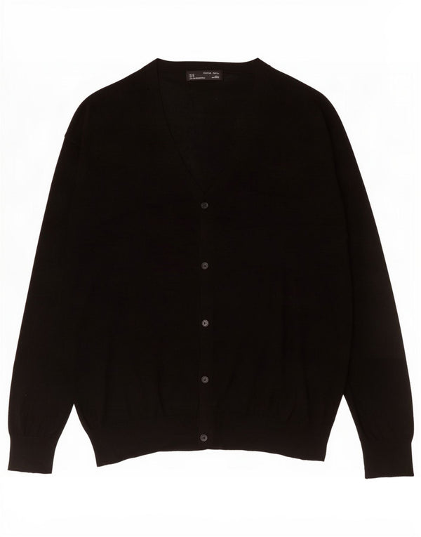 Zara Mens Cardigan Sweater XL Black Silk