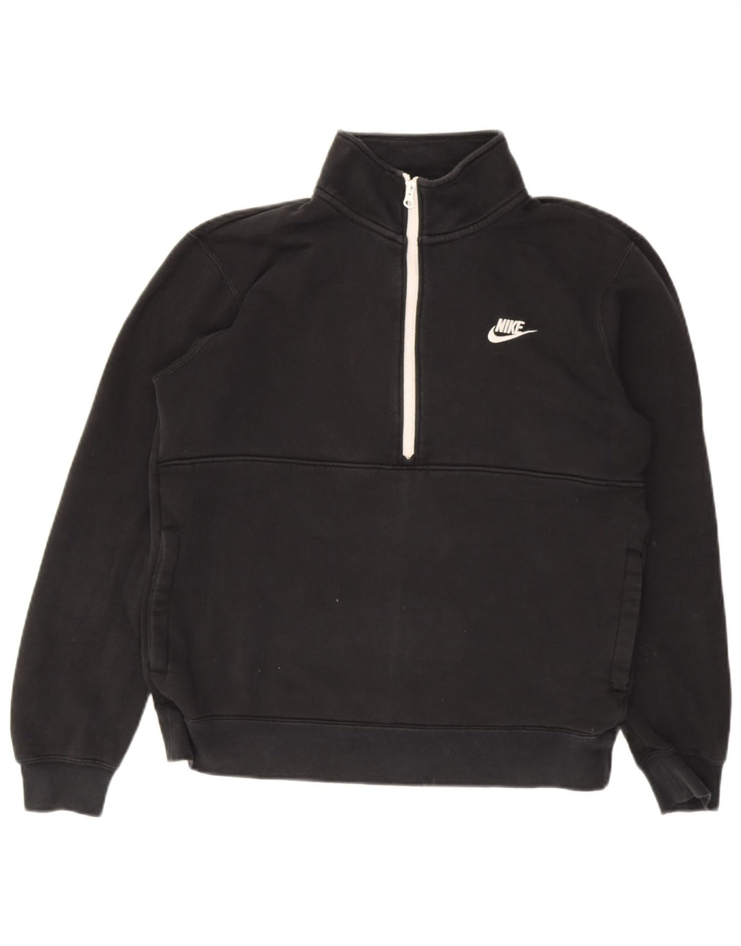 Pulover Nike pentru bărbați, cu fermoar, cu gât, bumbac mediu negru