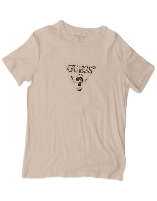 Tricou grafic Guess Slim Fit Top UK 16 Bumbac alb mare