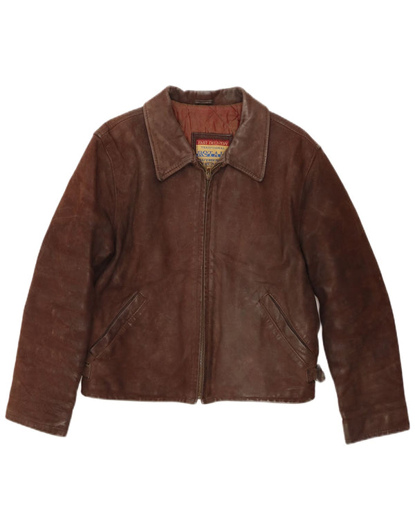 Jachetă de piele vintage pentru femei UK 14 piele maro medie