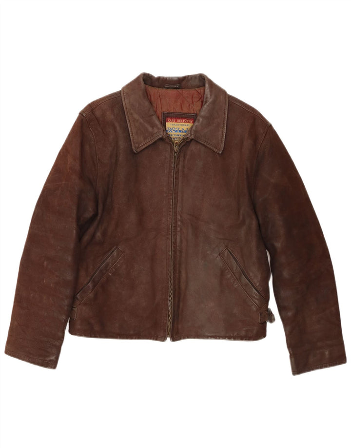 Jachetă de piele vintage pentru femei UK 14 piele maro medie