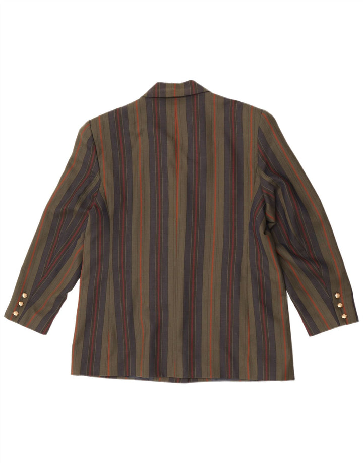 Jachetă vintage pentru femei cu 3 nasturi, UK 18 XL, lână cu dungi kaki