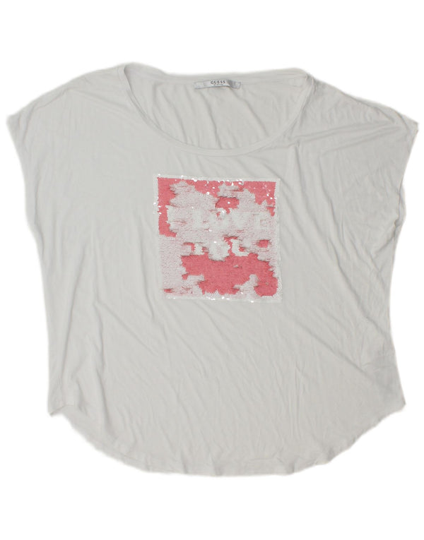 Tricou grafic Guess pentru femei Top UK 12 Medium White Viscose