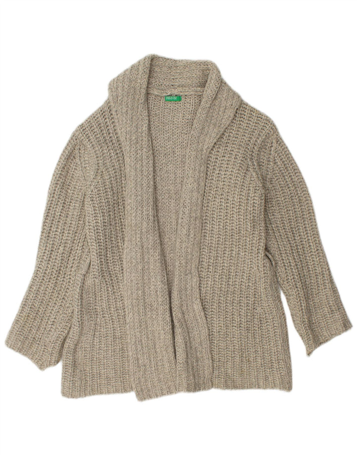 Pulover cardigan deschis pentru femei Benetton UK 14 Lână gri mediu