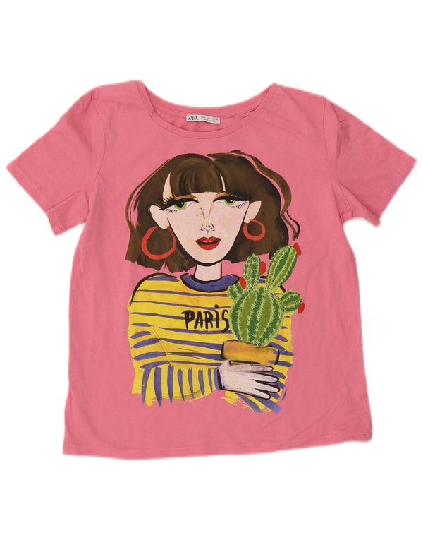 Top tricou cu grafic Dora Crop ZARA pentru femei UK 10 Small Pink