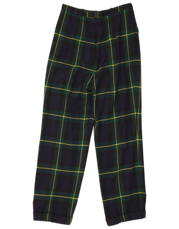 Pantaloni de costum vintage pentru femei L28 L29 Lână cu carouri bleumarin