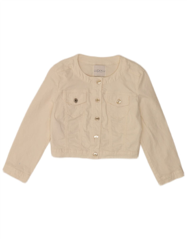 Jachetă vintage de denim cu mâneci 3/4 pentru femei IT 40, bumbac alb mic