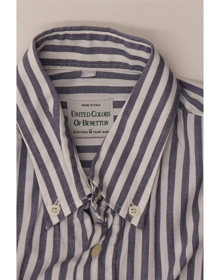 BENETTON Mens Short Sleeve Shirt Medium Blue Striped Vintage Benetton and Second-Hand Benetton from Messina Hembry 