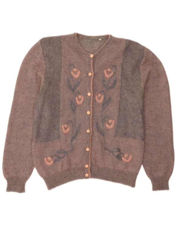 Pulover Cardigan Vintage pentru Damă UK 14 Mohair Floral Roz mare