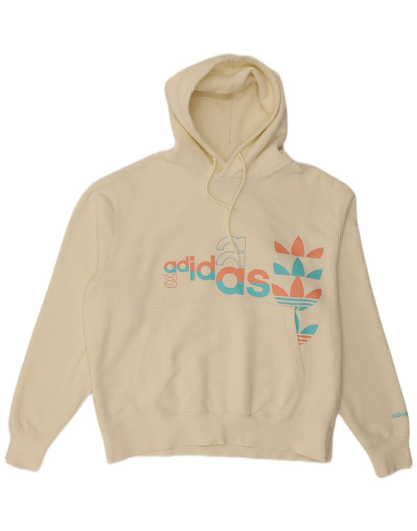 Adidas Mens Graphic Hoodie Jumper XL Off White Cotton
