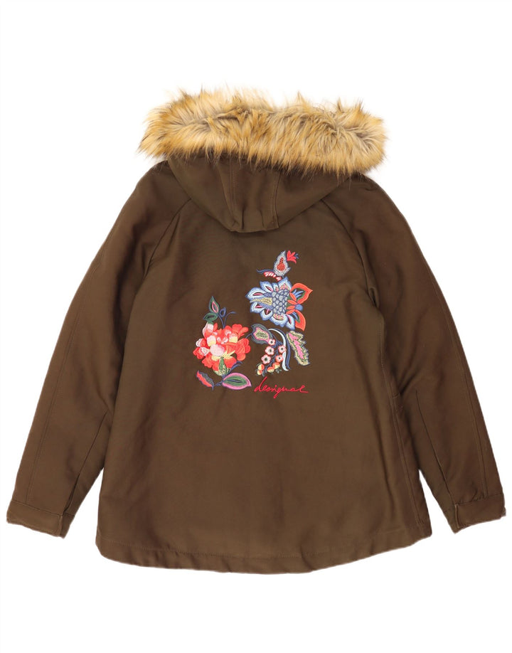 Jachetă parka cu glugă Desigual pentru femei EU 38, bumbac kaki mediu