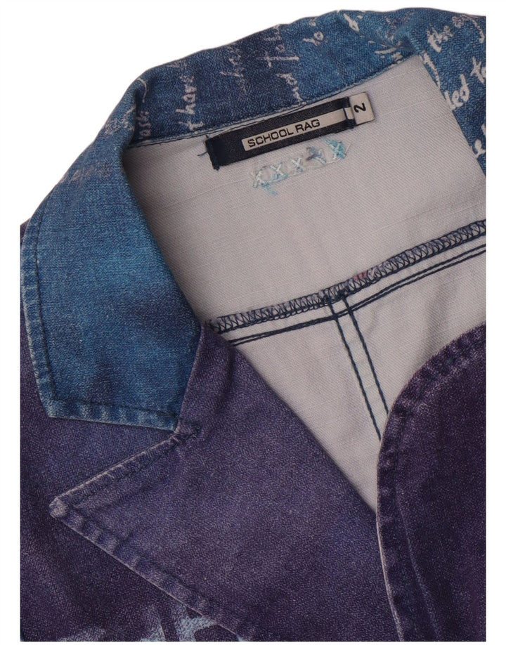 Jachetă vintage pentru femei, cu 3 nasturi, cu grafică, SUA 2 XS, albastru, bloc de culoare