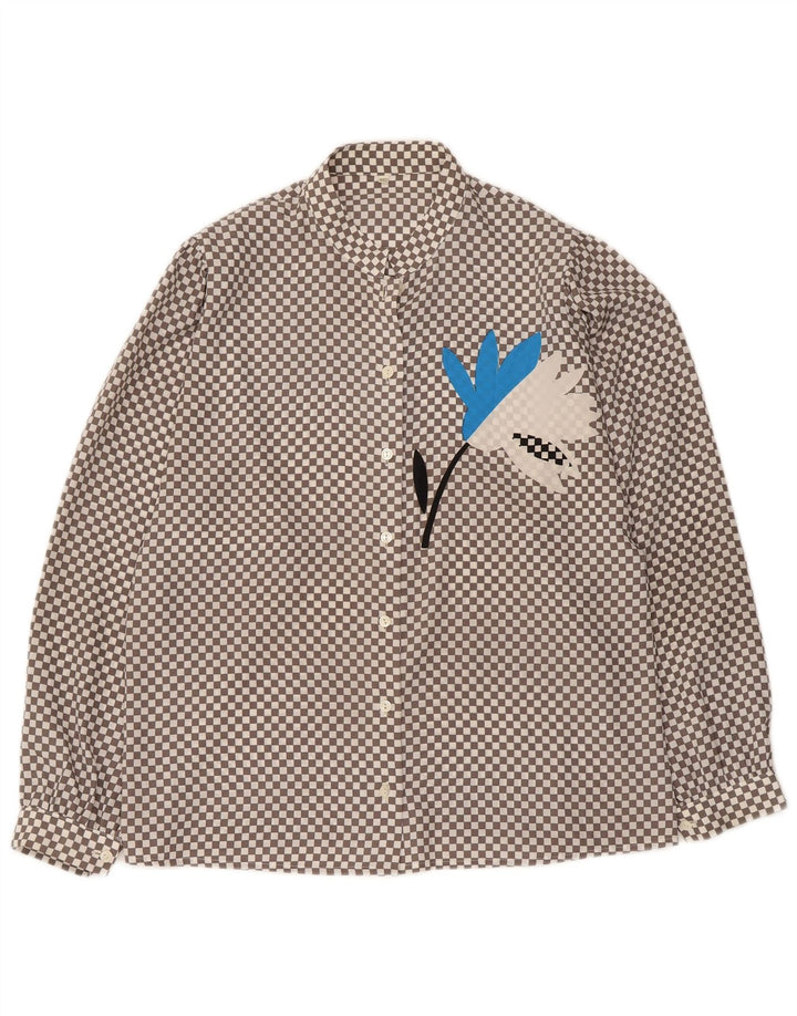 Bluză de cămașă vintage pentru femei UK 16 mare, gri, geometric, poliester