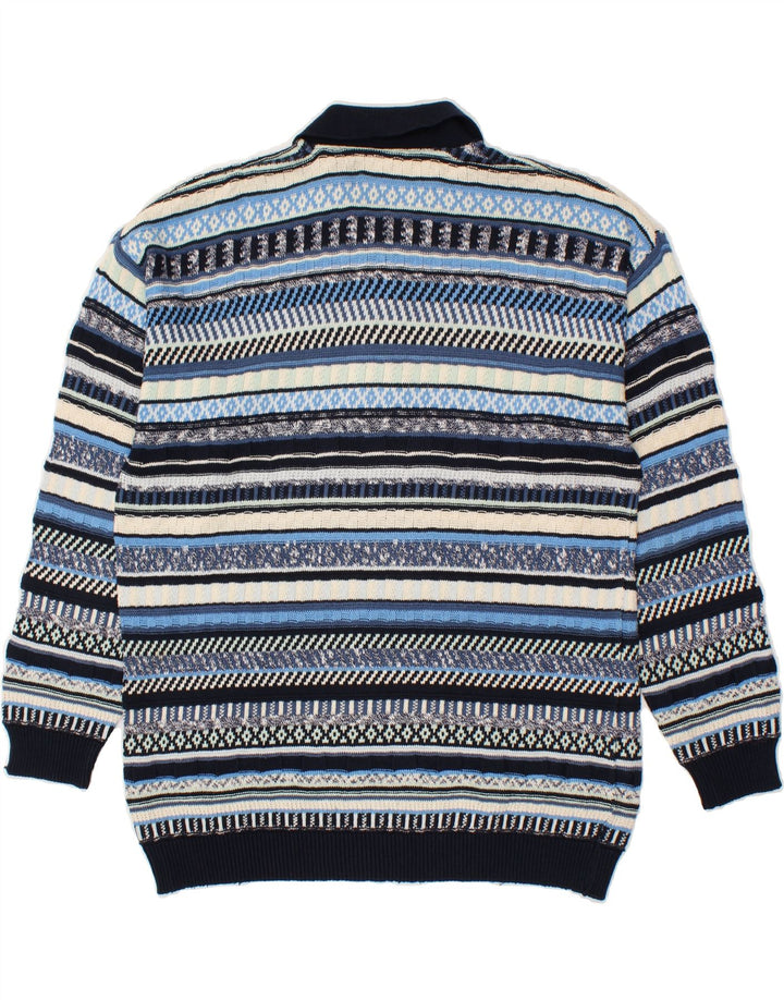VINTAGE Pulover cu gât polo pentru bărbați, cu dungi mari, albastre