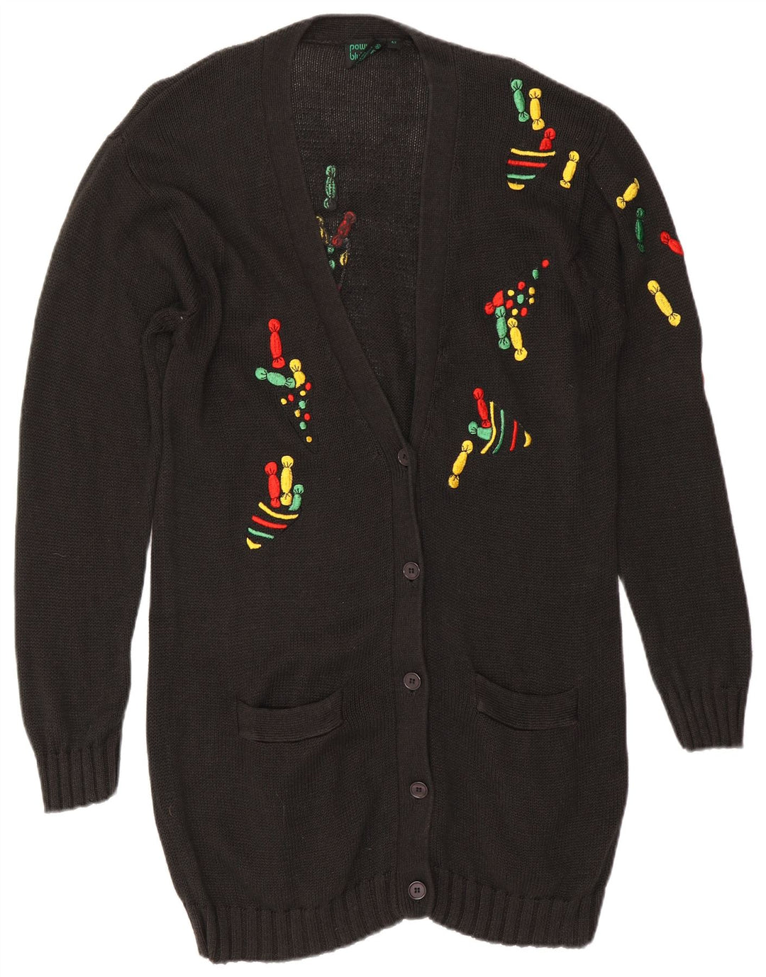 Pulover cardigan cu paragate VINTAGE pentru femei EU 42 mare negru