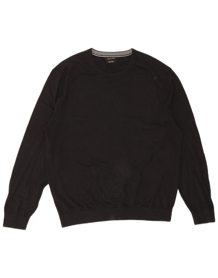 Pulover Massimo Dutti pentru bărbați cu gât crew, bumbac negru 2XL