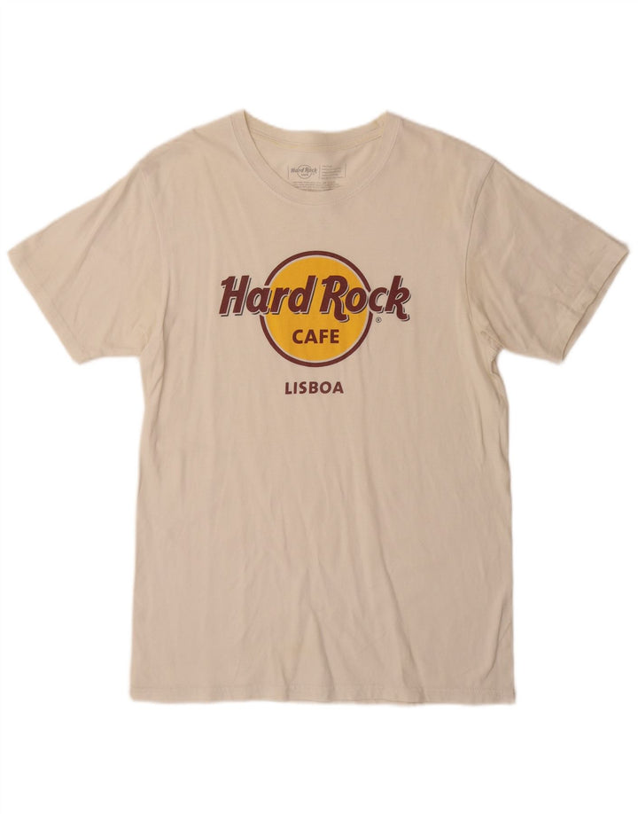Tricou grafic Lisboa pentru bărbați Hard Rock Cafe Top mediu din bumbac alb