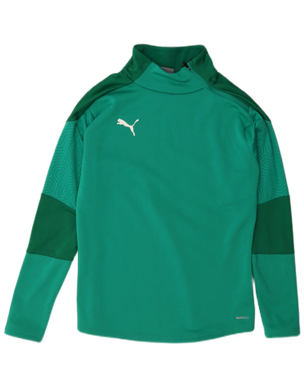 Pulover pentru bărbați Puma, cu fermoar și gât, din poliester color bloc verde mediu