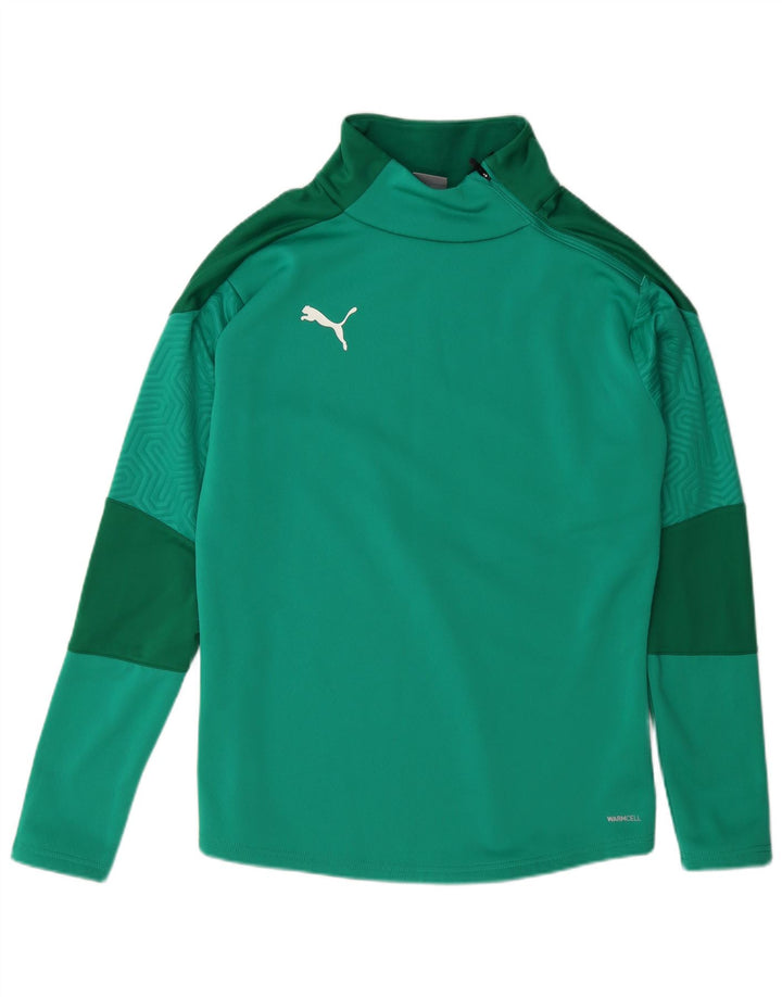 Pulover pentru bărbați Puma, cu fermoar și gât, din poliester color bloc verde mediu