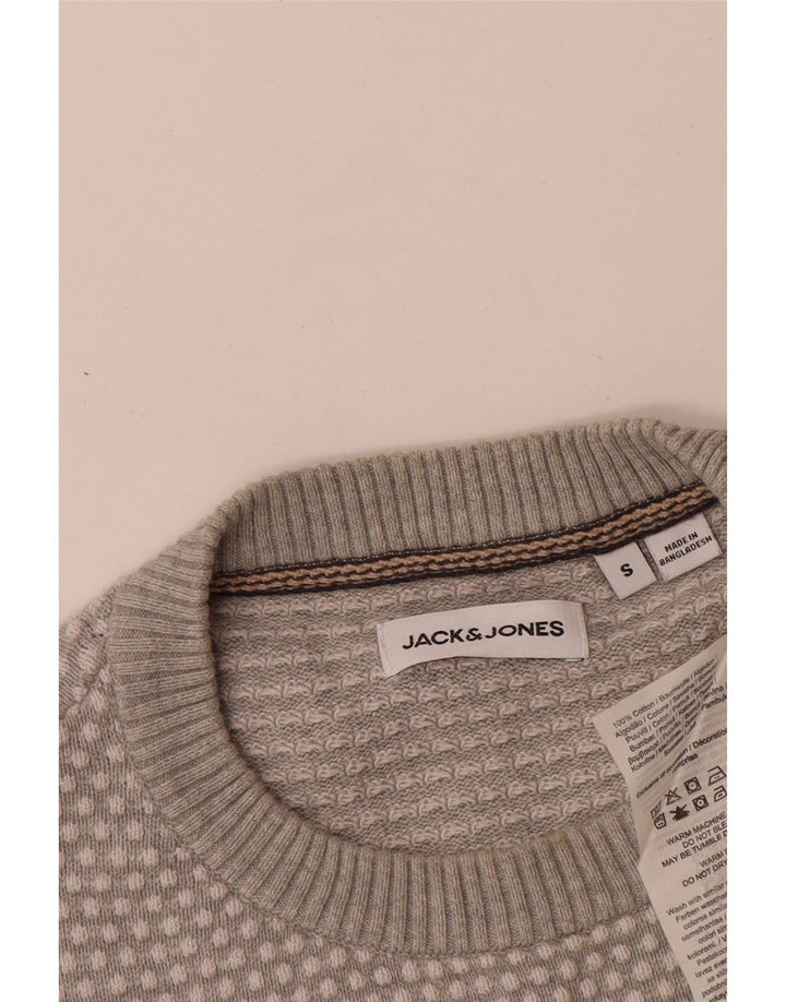 Pulover Jack & Jones pentru bărbați cu gât roșu, bumbac cu pete mici, gri