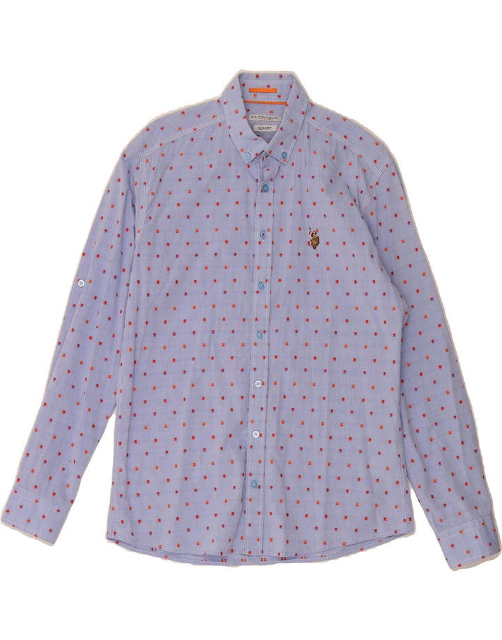 US POLO ASSN Mens Slim Fit Shirt Medium Blue Flecked Cotton Vintage US Polo Assn and Second-Hand US Polo Assn from Messina Hembry 