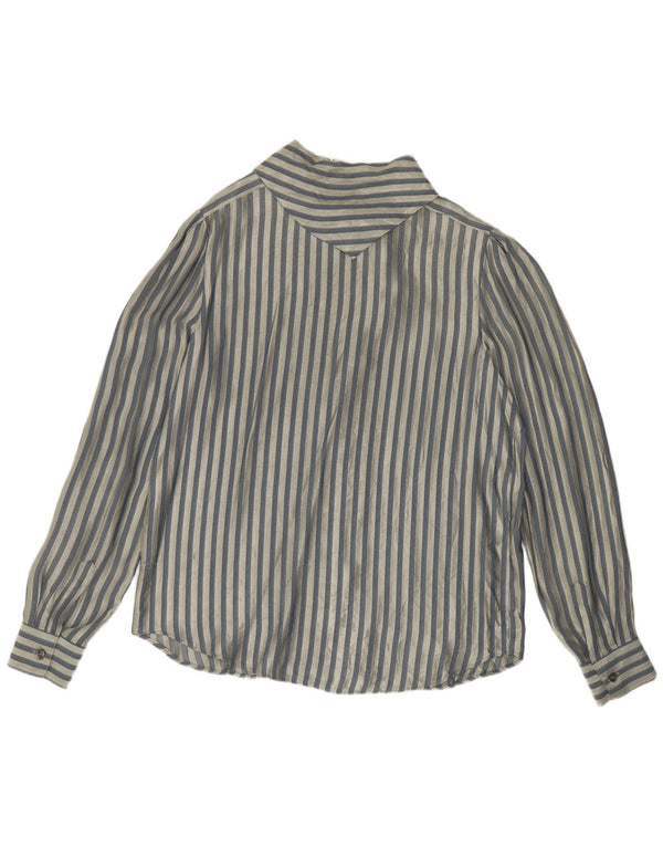 Bluză de cămașă vintage pentru femei UK 14 Medium Blue Striped