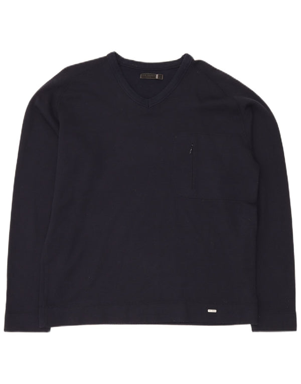 Pulover cu decolteu în V TED BAKER pentru bărbați, mărimea 5 XL, bumbac bleumarin