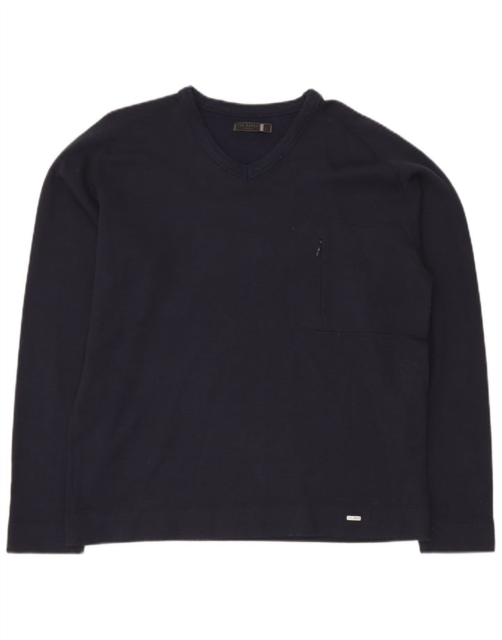 Pulover cu decolteu în V TED BAKER pentru bărbați, mărimea 5 XL, bumbac bleumarin