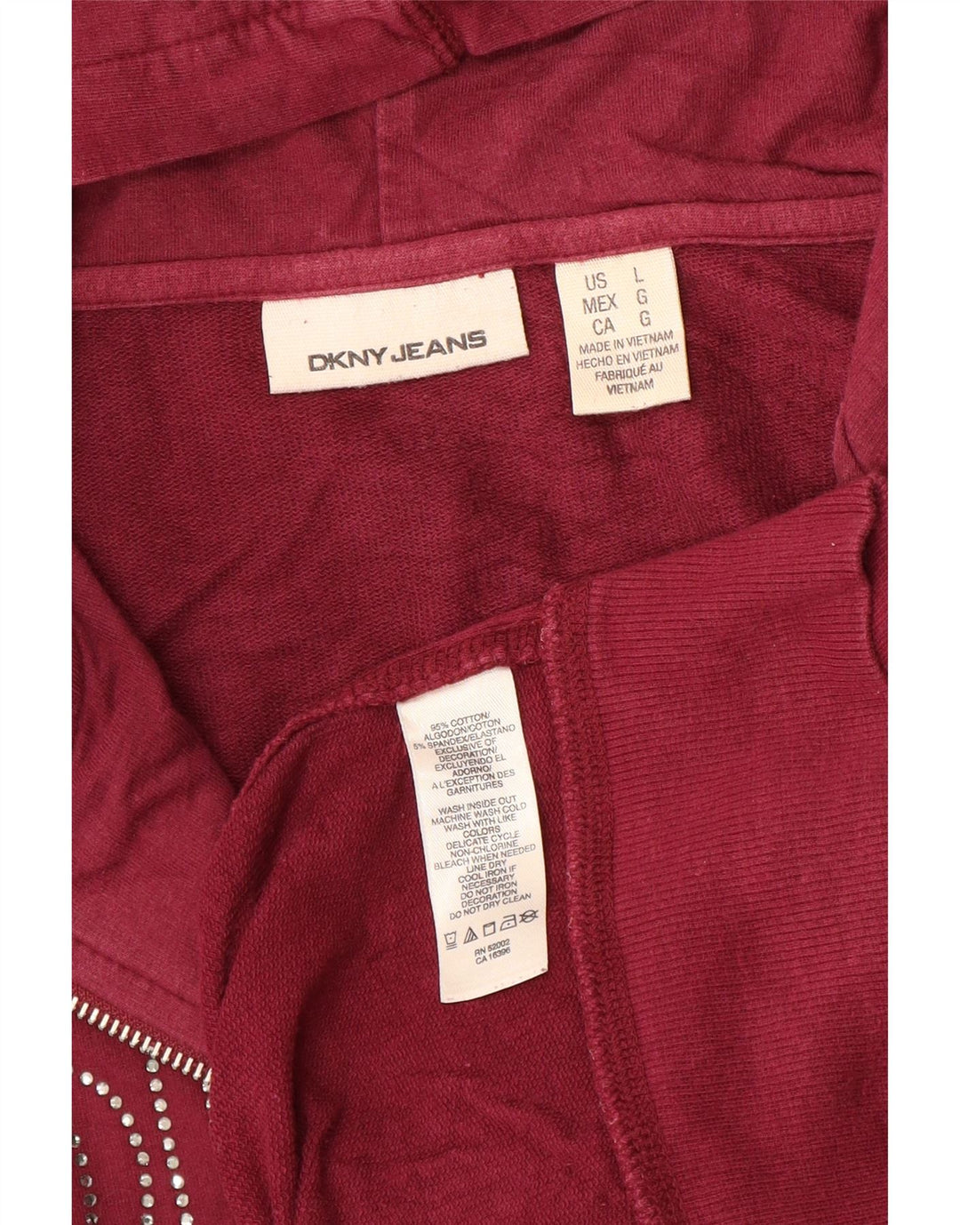 DKNY Pulover cu capota cu fermoar cu grafic pentru femei UK 14 mare bumbac burgundy
