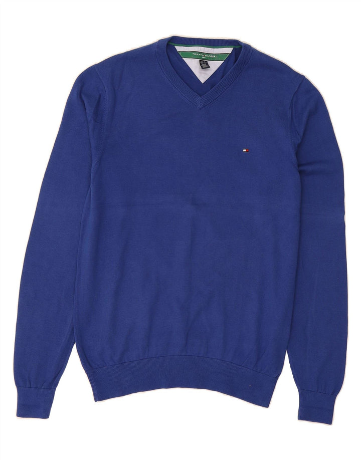 TOMMY HILFIGER Mens V-Neck Jumper Sweater Medium Blue Cotton Vintage Tommy Hilfiger and Second-Hand Tommy Hilfiger from Messina Hembry 
